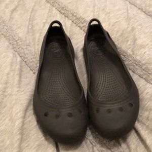 Black croc flats